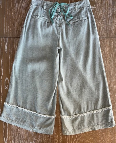 $168 SUNDANCE Olive Green Wide-Leg Crop Pants Feminine Lace-Up Detail Sz 2P 2 P - Picture 10 of 14