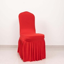 RED Ruffle Pleated Skirt Fitted Spandex Banquet CHAIR COVER Party Decorations