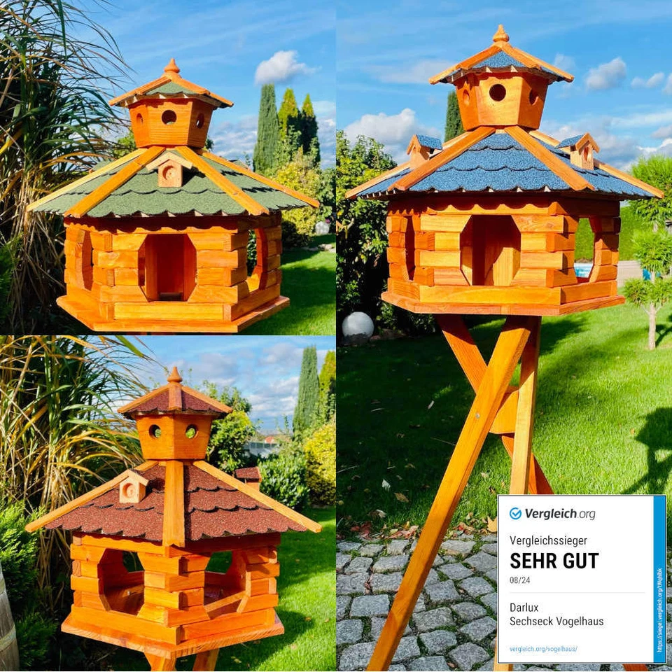 Comedero para pájaros DARLUX XXL comedero hexagonal pajarera azul verde rojo negro