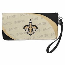 New Orleans Saints Wristlet Wallet, Organizer NFL Hologram Licensed Curve Zip