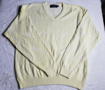 Men's Marcello V Neck Sweater Size Medium  Color Yellow/Cream Made in Italy
