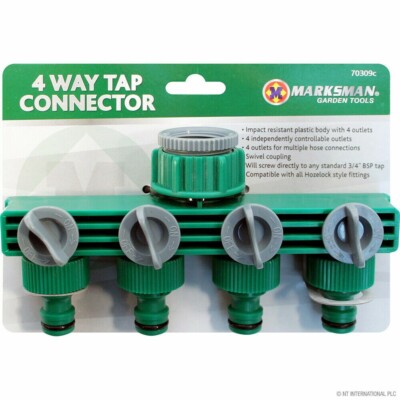 4 Way Tap Connector Hose Adapter Multi Pipe Outlet 1 into 4 Switches ...
