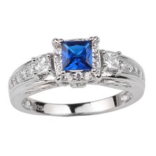 Luxury 925 Sterling Silver Engagement Ring 4.5mm Simulated Blue Sapphire CZ
