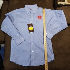 NWT ARIAT BUTTON DOWN SHIRT NORY STRETCH LASSIC FIT BLUE WHITE MICRO GEOMETRIC