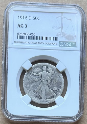 1916 D 50C NGC AG 3 1916-D WALKING LIBERTY HALF DOLLAR SILVER 50c