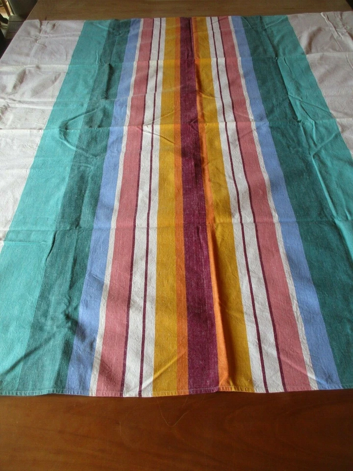 Service de table N°88 nappe 129 x 138 cm +4 serviettes coton bayadère vert orang - Photo 2/4