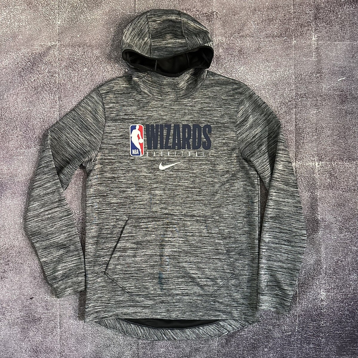 Mens Nike Dri Fit Washington Wizards Heather Gray Warm Up Hoodie Sweatshirt  Sz M