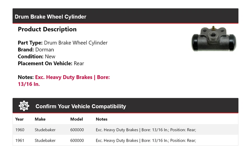 For 1960-1961 Studebaker 6E5 Dorman Drum Brake Wheel Cylinder Rear - Image 2 of 3