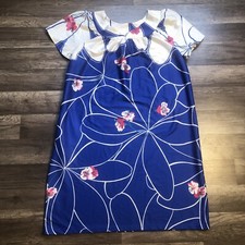 Vintage Granada Mumu House Dress Size Small Tropical Floral Blue Nightgown Dress