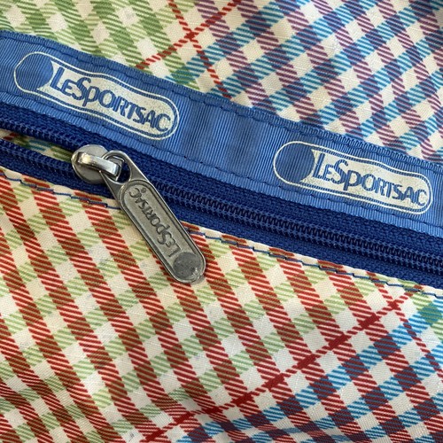 VTG LeSportSac Crossbody Shoulder Nylon bag & Zip Cosmetic Pouch Plaid USA Multi - Picture 4 of 12