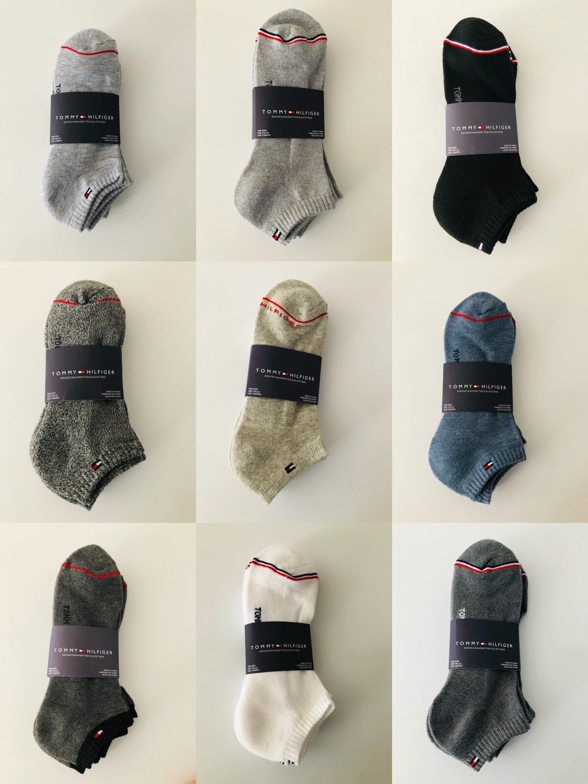 Random 9PAIRS/3PACKS, Men's Tommy Hilfiger Plain LOWCUT Socks,Cotton size 8-12