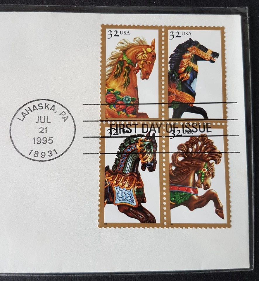 USA 1995 Carousel Horse Stamp FDC lot A (official issue)mild toned 美国木马首日封(轻微斑点) - Image 2 of 3
