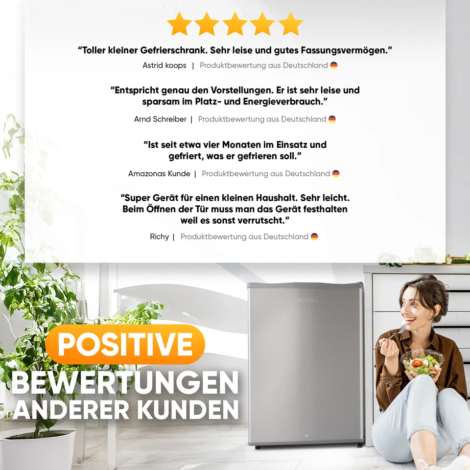 Mini-Gefrierschrank mit Schloss E 42L, 4-Sterne, Leise, Gefrierbox, Silber - Bild 2 von 4