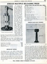 1939 Print Ad of Jordan Ammunition Reloading Press