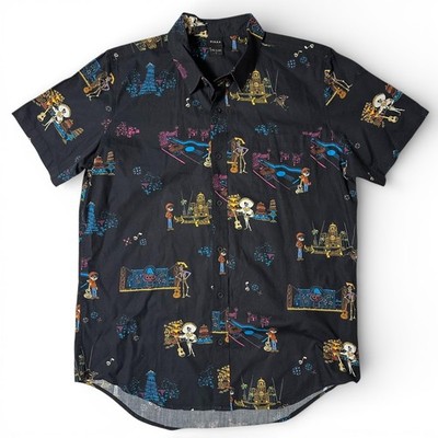 Disney Pixar Coco Land Of The Dead Shirt Mens L Graphic Print Button Up NEW