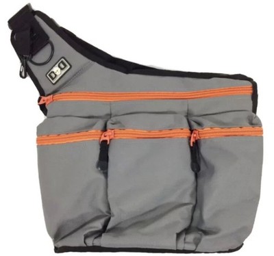 Diaper Dude Messenger Diaper Bag Gray Exterior Black Interior Orange Zippers 