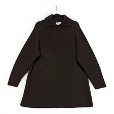 Neiman Marcus Exclusive 100 Cashmere Sweater Womens L Brown Collared Ribbed