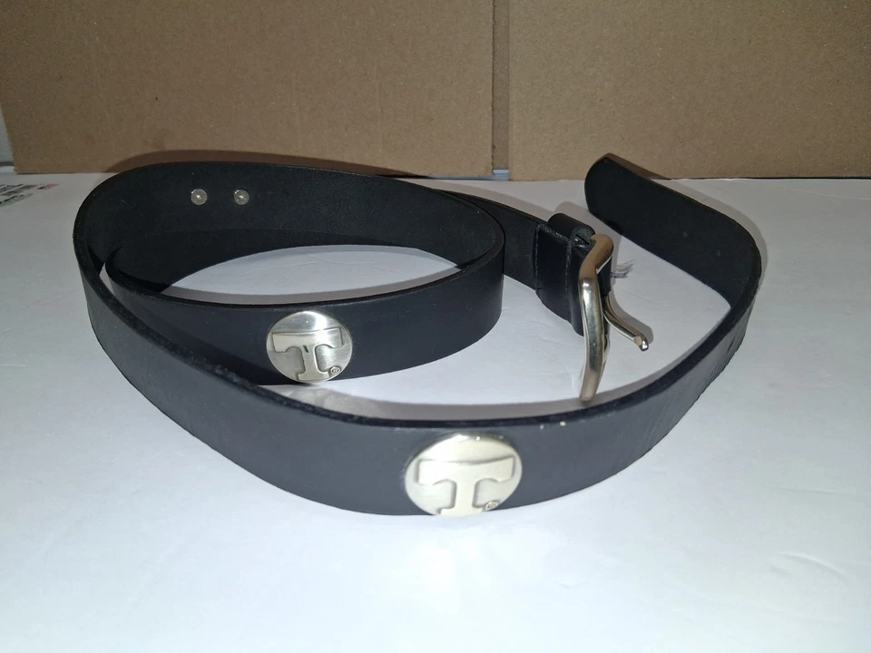 Univ. Of Tennessee Black Leather Belt w/ Silver Buckle and Silver Power T Sz 44 - Image 2 of 4