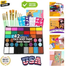 All-in-One Face Paint Kit: 42 Colors, Glitter, Brushes & Stencils for Parties