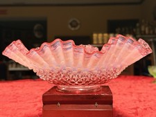 Striking Vintage Fenton Cranberry Opalescent Hobnail Ruffled Bowl Ex Cond 10