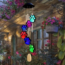 Paw Print Solar Wind Chimes for Outside,Color Changing Paw Prints Wind Chimes...