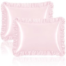 Homiest Ruffle Satin Pillowcase Set of 2, Standard - 20 x 26 Inch Blush Pink
