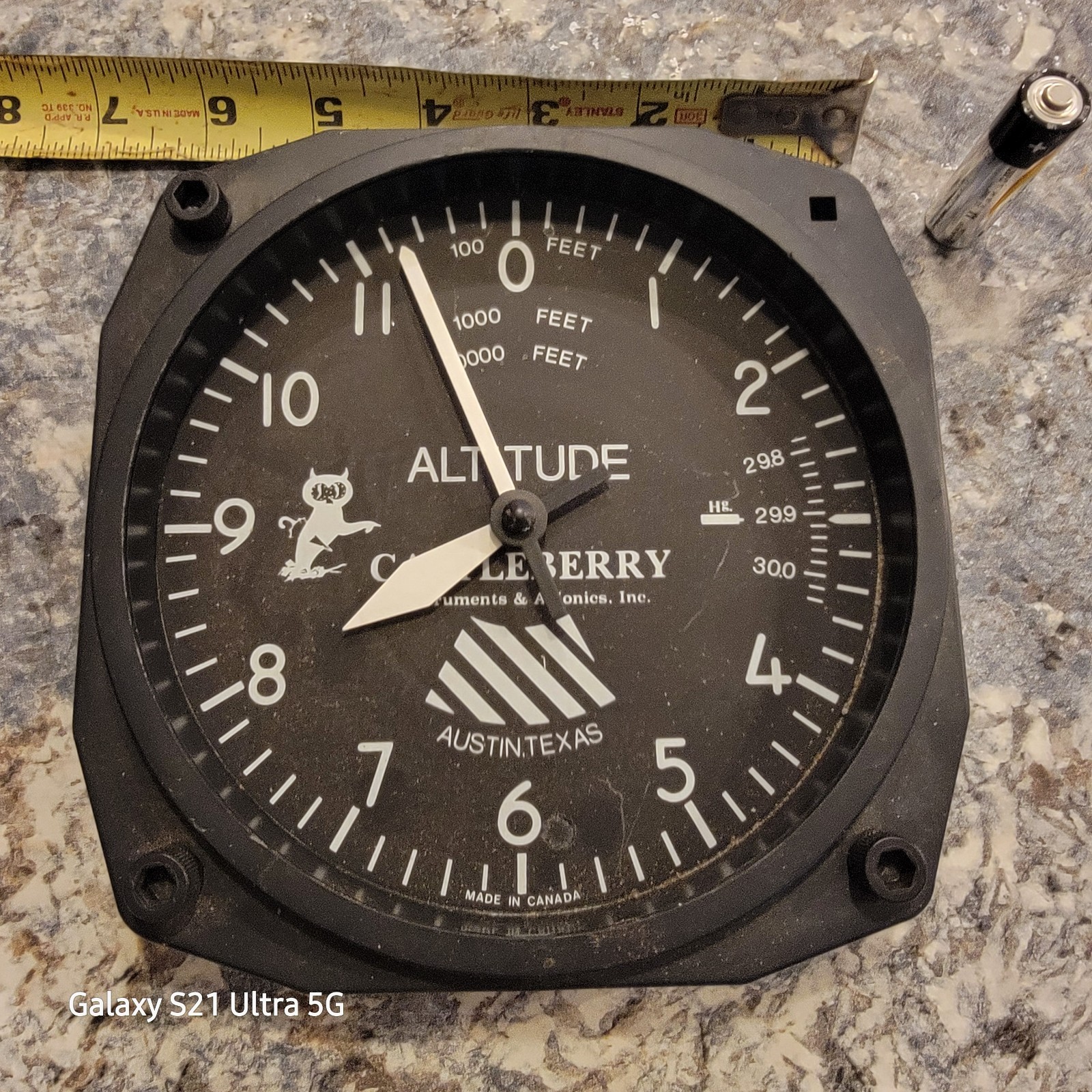 AIRPLANE AIRCRAFT ALTIMETER ALTITUDE WALL CLOCK WORKS USED 6.50 INCHES