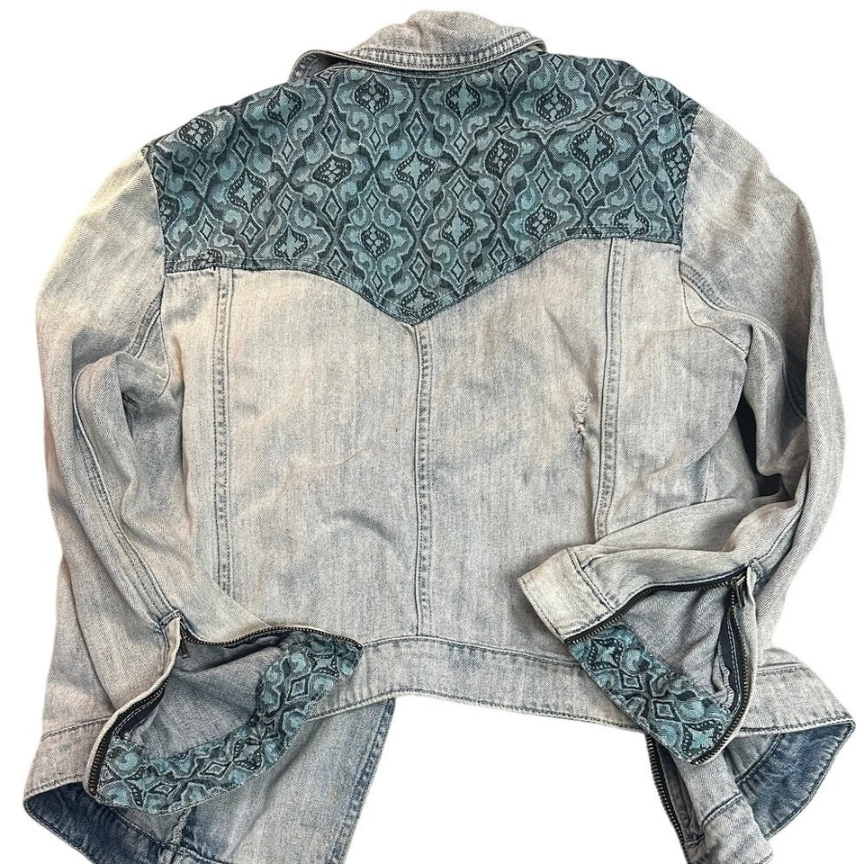 Chaqueta de moto Guess vintage para mujer L azul denim suave grunge cremallera asimétrica Foto 2 de 4