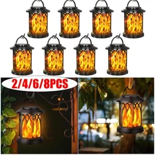 LED Flickering Flame Solar Hanging Lights Lantern Outdoor Garden Pathway Lamp US