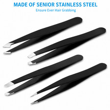 4Pc Stainless Steel Tweezers Set Slanted Tip Eyebrow Ingrown Facial Hair Removal