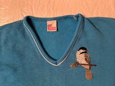 vtg Bassett Walker sweatshirt sweater v-neck blue womens Small Bird Granny Core