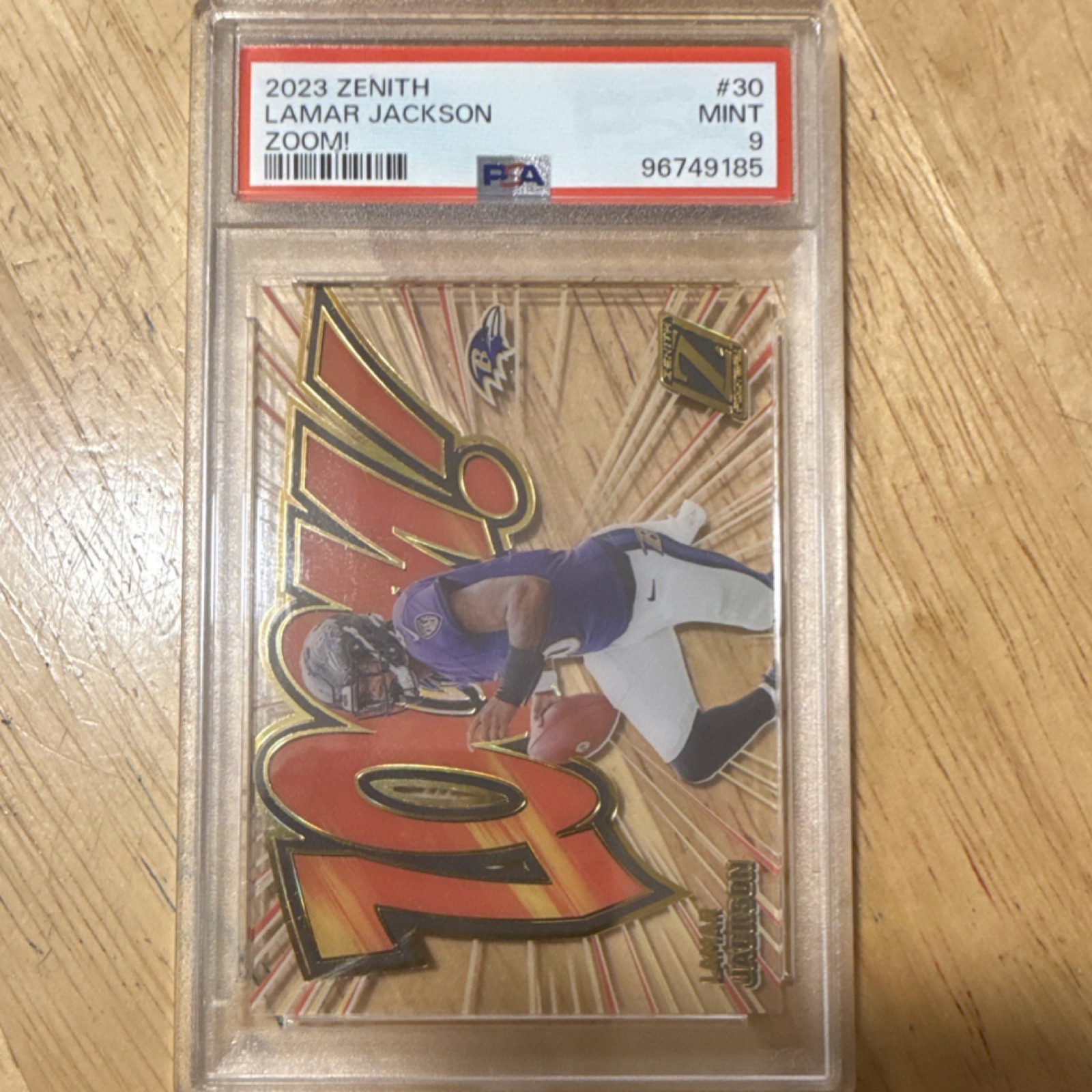 2023 Panini Zenith Lamar Jackson Zoom! #30 PSA 9 Baltimore Ravens-Case Hit!