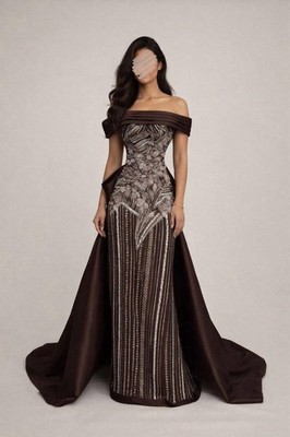 brown off the shoulder dress formal A-Line Tea length Brown Prom dresses, Off Shoulder Brown Formal Dress with Beading US 8 / Brown