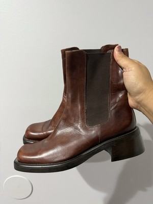 Joan And David Brown Leather Boots Booties Sz 40 Made In Italy Square Toe Y2K