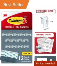 Command Round Cord Clips, 13 Clear Clips with 16 Strips for Damage-Free Hanging 1.07 per strip