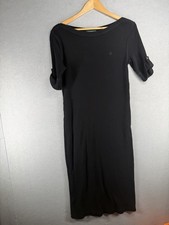 Lauren Ralph Lauren Petite black ribbed-knit Midi Dress Sz P/M Button Sleeve