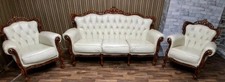 chesterfield recoco suit 3 seater & 2 chairs in ivory white leather 