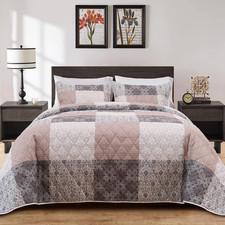 Oversized King 128X120 Bedspread for California King Bed, Patchwork Plaid Grey B