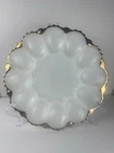 Vintage Milk Glass Deviled Egg Plate w/ Scalloped Gold Trim 10” Serving Plate