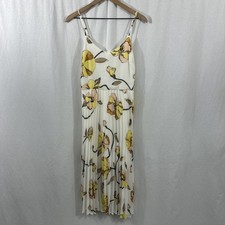 A New Day Ivory Yellow Floral Pleated Strappy Midi Dress Womens Size M Boho