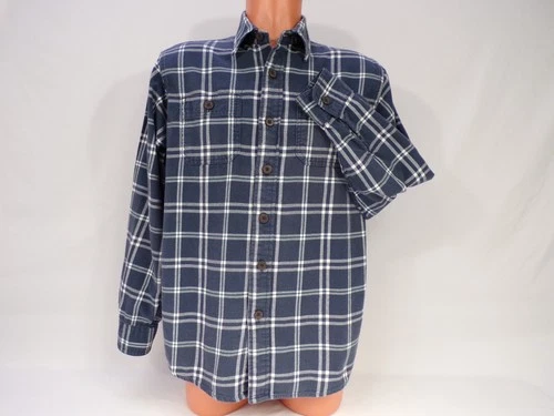 Vintage Wrangler Flannel Shirt Mens M L/S Navy Blue White Plaid 100% Cotton K25