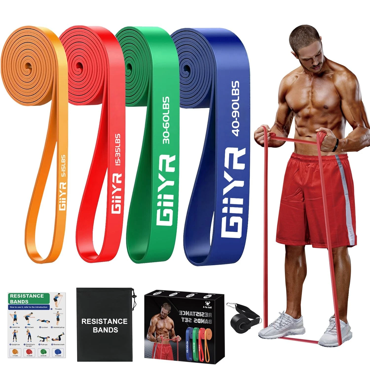 Giiyr Resistance Bands Set for Men & Women 4 Levels Exercise Band with Door