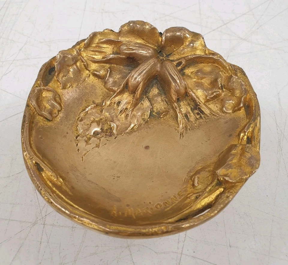 vide poche coupelle baguier albert marionnet bronze art nouveau ancien france - Photo 2/4