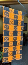 Halloween tablecloth, jack 'o lantern, plaid, 48 x 45.5 square, cotton