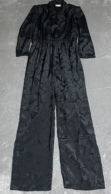 Vintage Karens Korner Jumpsuit Womens 14 Black Long Sleeve Collared 80s