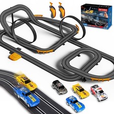Slot Car Race Track with 4 High-Speed Racing Cars Battery or Electric Race Ca...