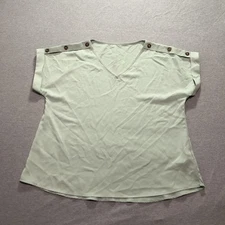 Shein Blouse Women's L Button Feminine Minimalist Office Lounge Mint Green