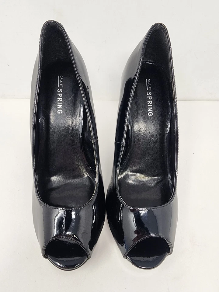 Call It Spring Womens 7 Black Shiny Patent Wedge Heels Peeptoe Dress Shoes  - Image 3 of 4