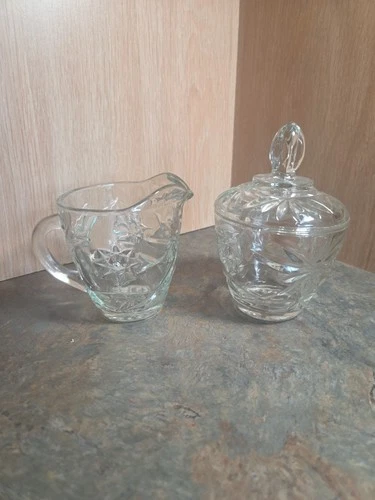 Vintage Anchor Hocking Early American Prescut Creamer and Lidded Sugar