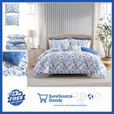 7-Piece Queen Comforter Set Floral Design Elise Blue with Euro Shams  Pillows